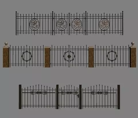 Wrought Iron Fence Kit Low-poly 3D model_0