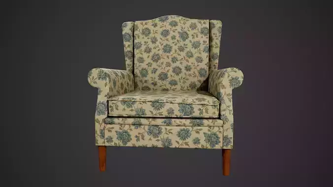 Vintage Floral Armchair 3D Model PBR Textured Game Ready