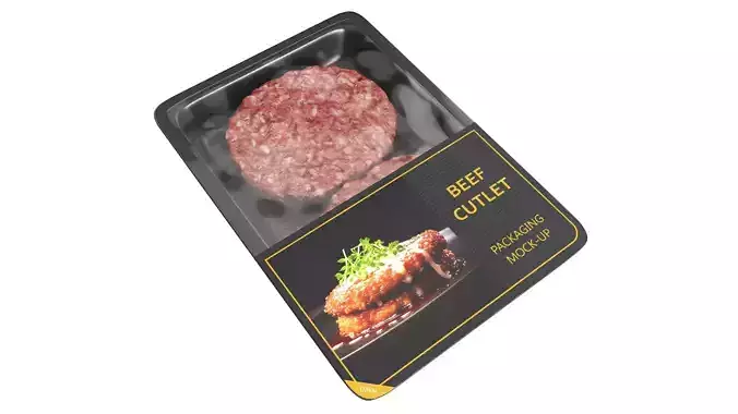 Beef cutlet raw in packaging Low-poly 3D model