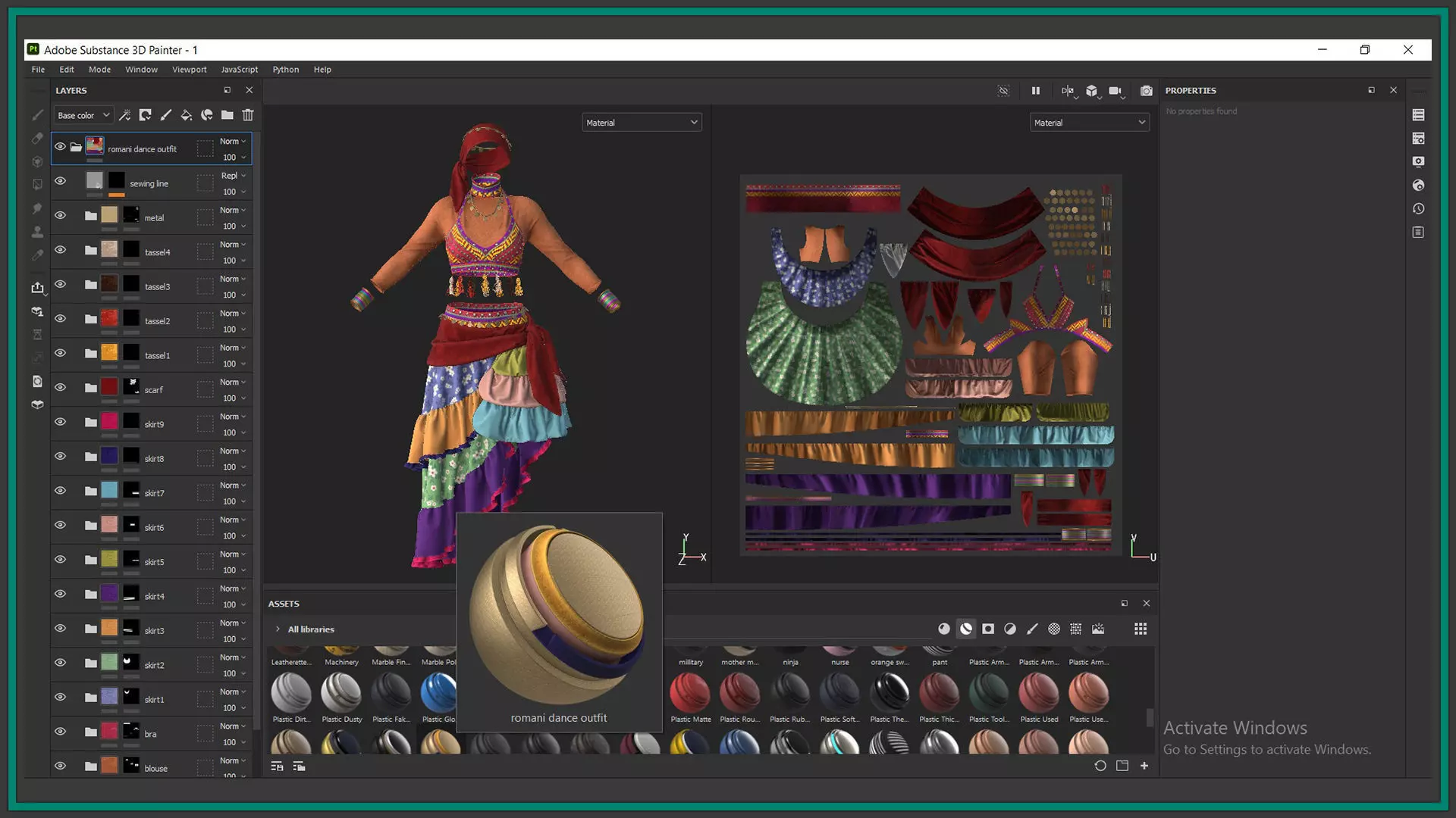 female romani dance outfit with texture and smart material 3D model_6