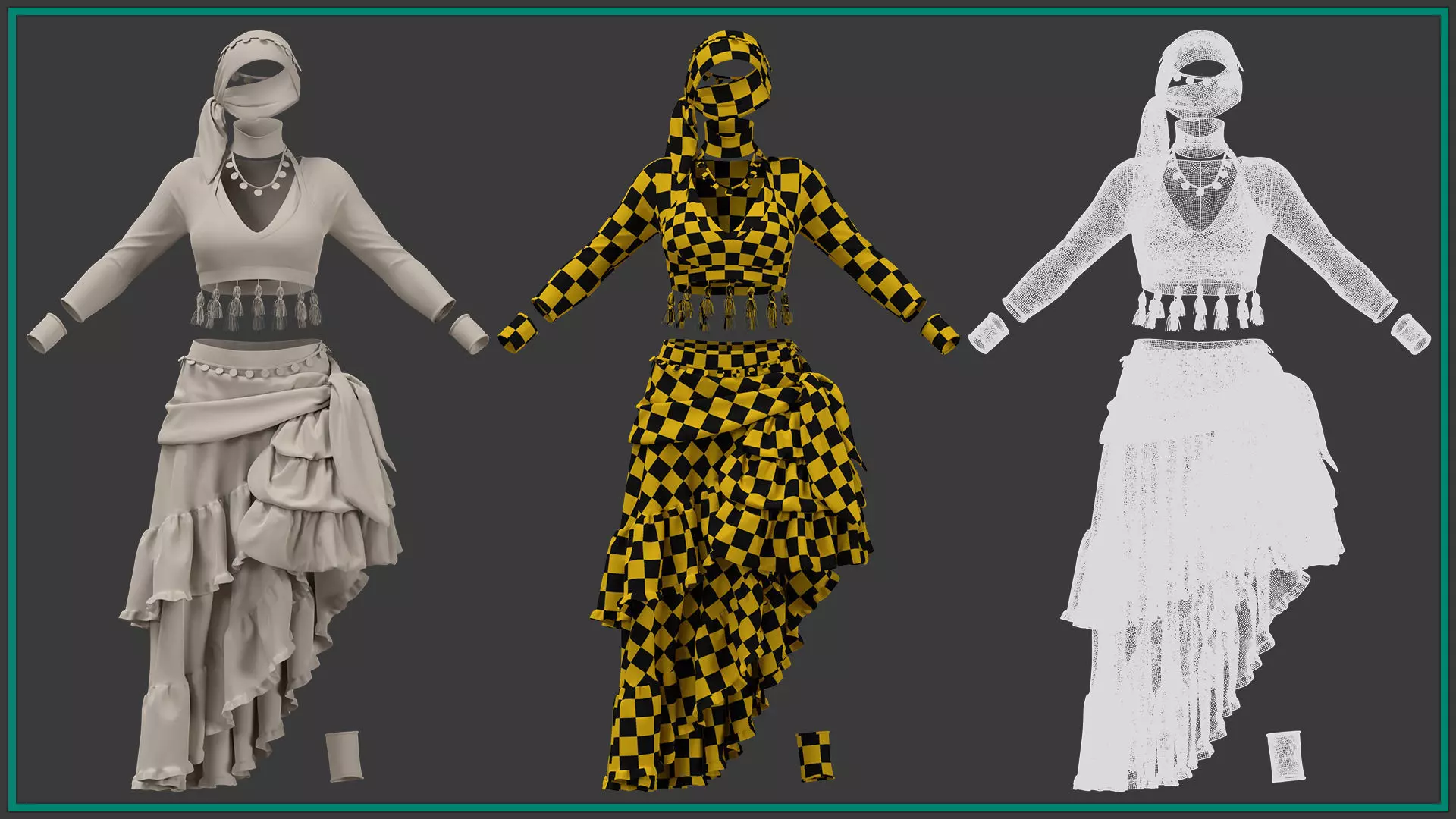 female romani dance outfit with texture and smart material 3D model_5