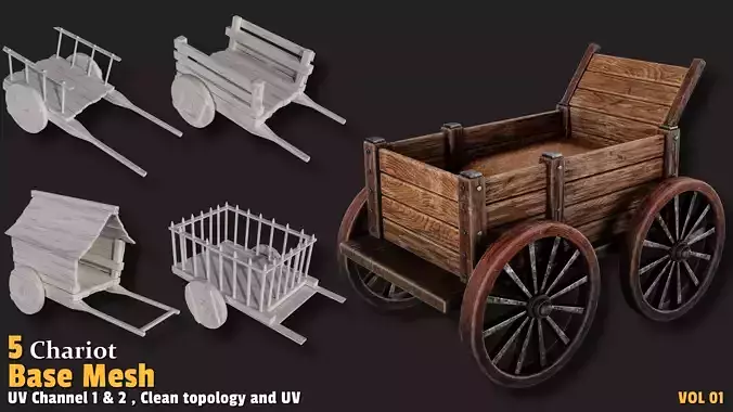 5 Chariot Base Mesh Low-poly 3D model