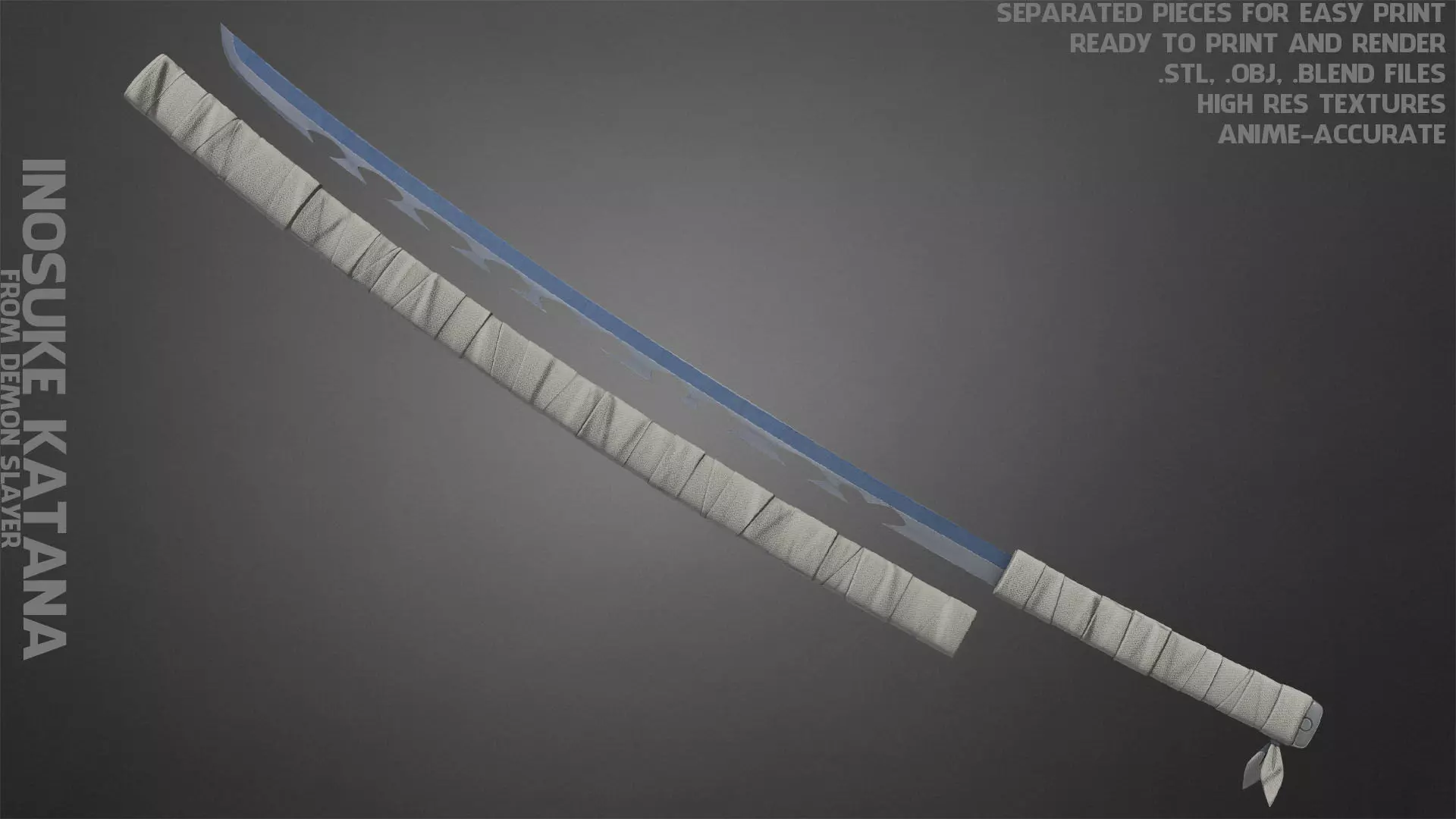 Demon Slayer Inosuke Hashibira Nichirin Katana for Cosplay 3D print model_0