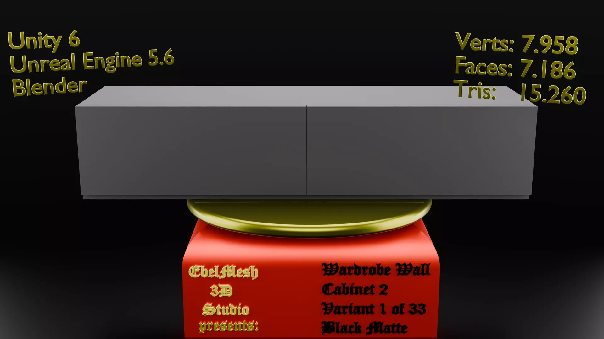 Wardrobe Wall Cabinet 2 - Variant 1 of 33 - Black Matte Low-poly 3D model_0