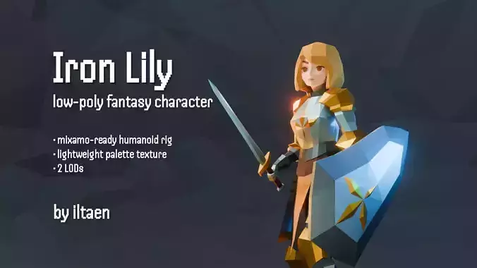 Iron Lily lowpoly fantasy knight female character Low-poly 3D model