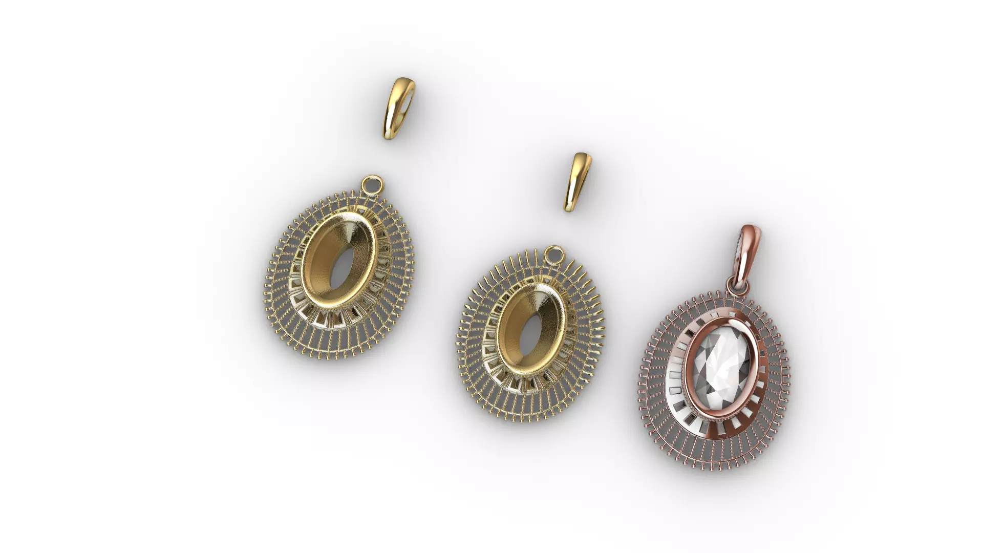 sun Rays Inspired Oval Pendants 4 variations 3D print model_8