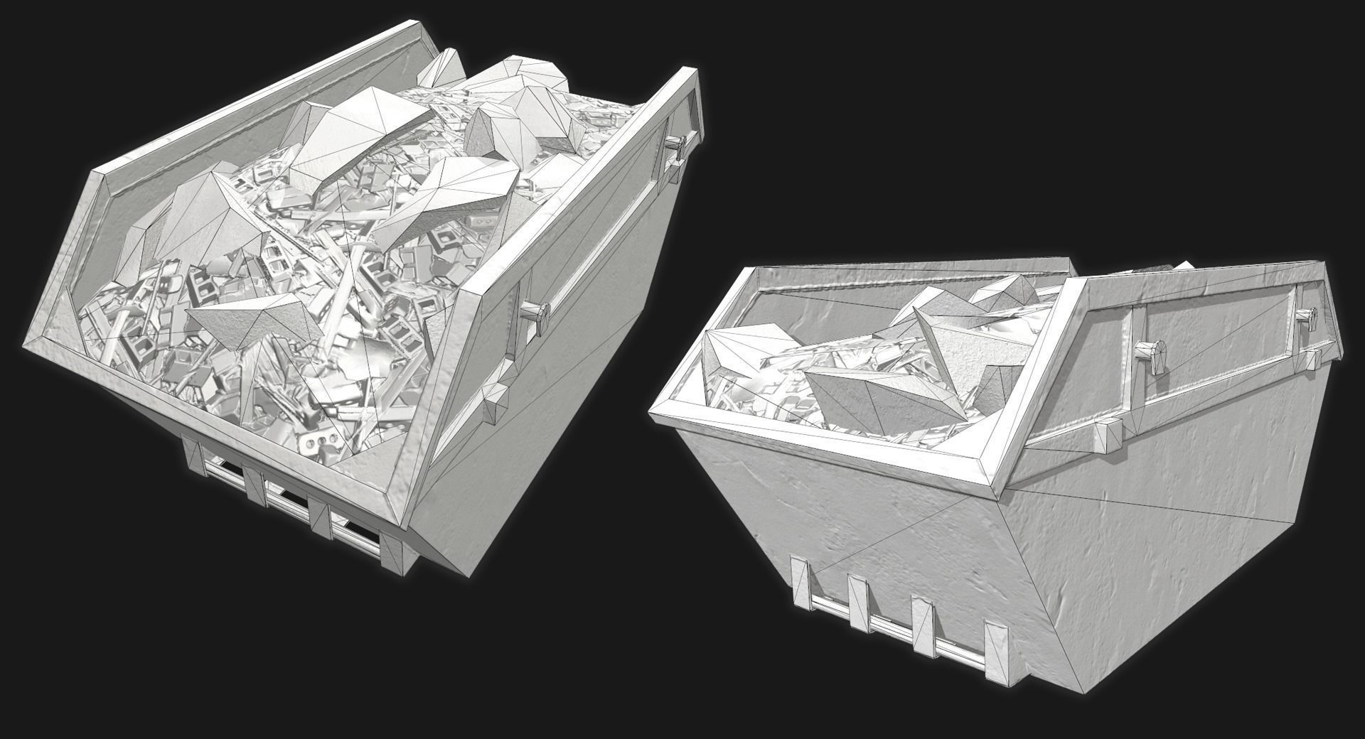 Low-poly PBR Skip pile of rubble in bin Low-poly 3D model_2