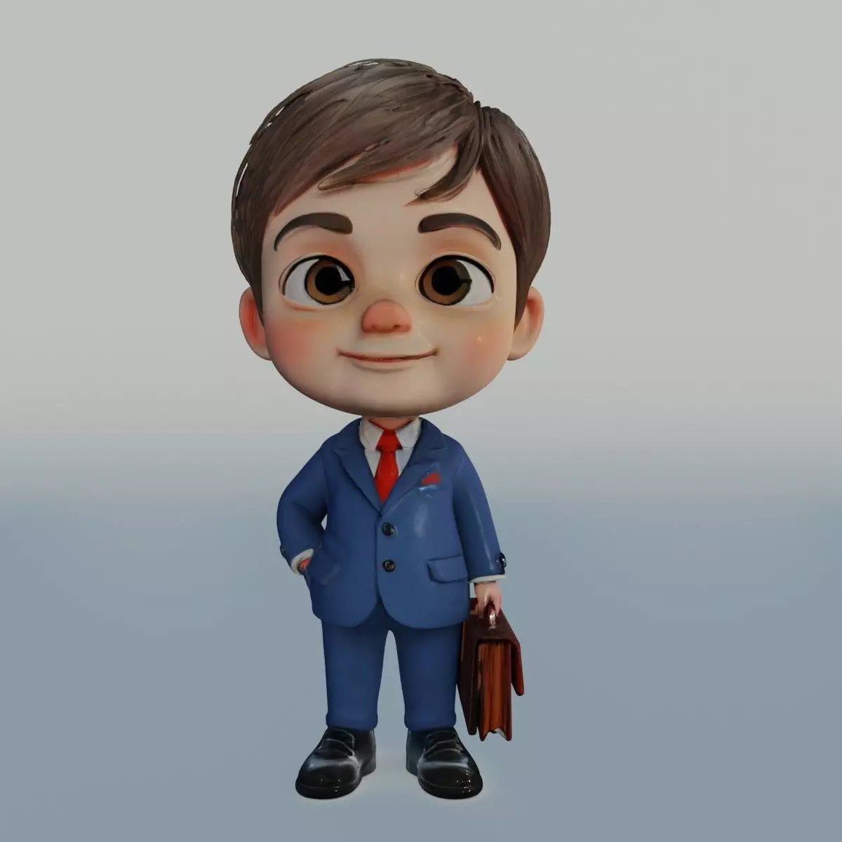 Cute 3D Cartoon Boy in Business Suit Holding Briefcase 3D model_5