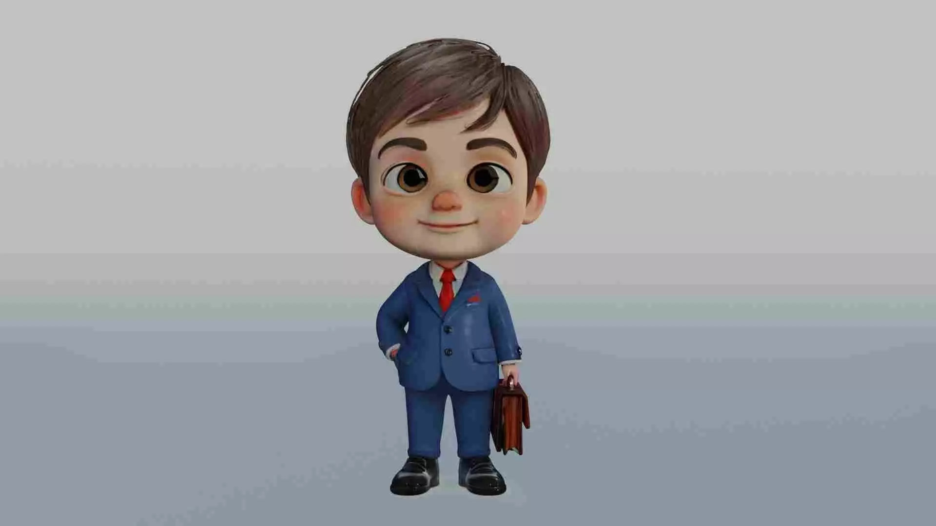 Cute 3D Cartoon Boy in Business Suit Holding Briefcase 3D model_0