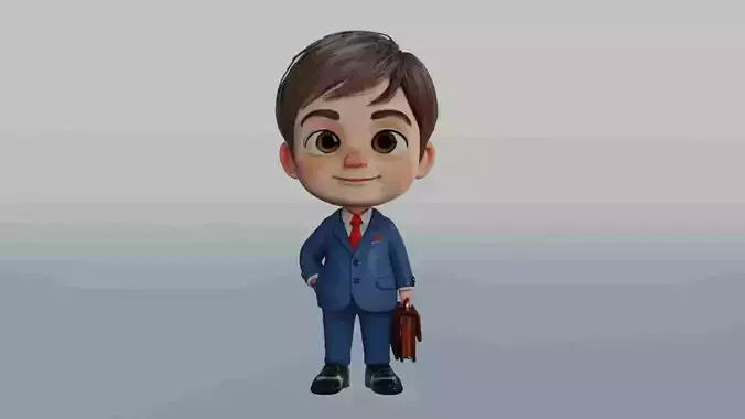 Cute 3D Cartoon Boy in Business Suit Holding Briefcase