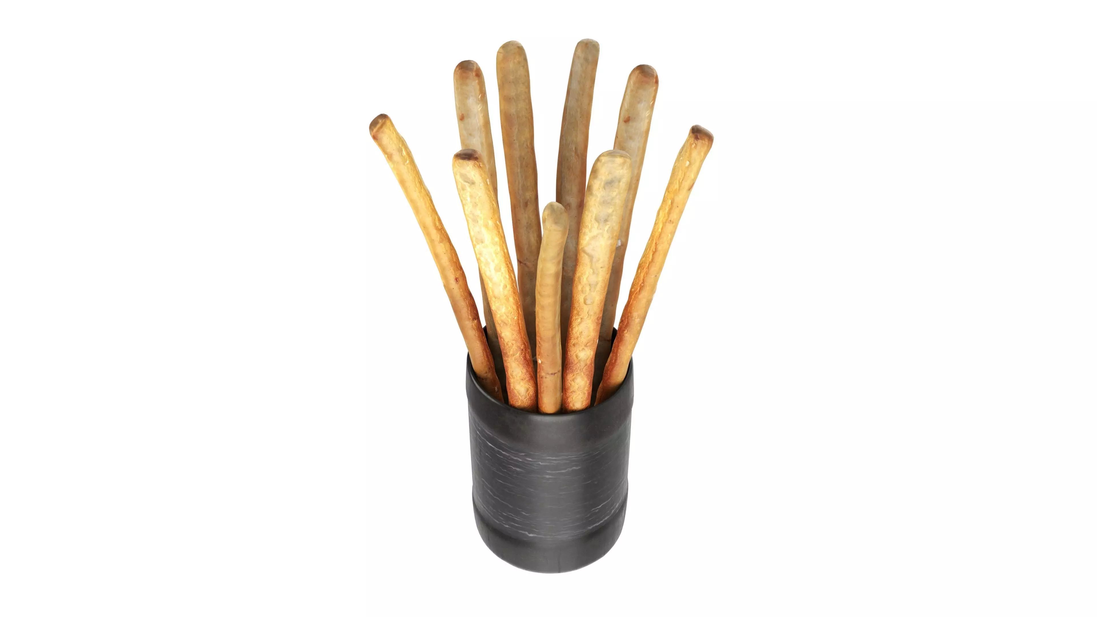 Crispy bread sticks in cup Low-poly 3D model_1