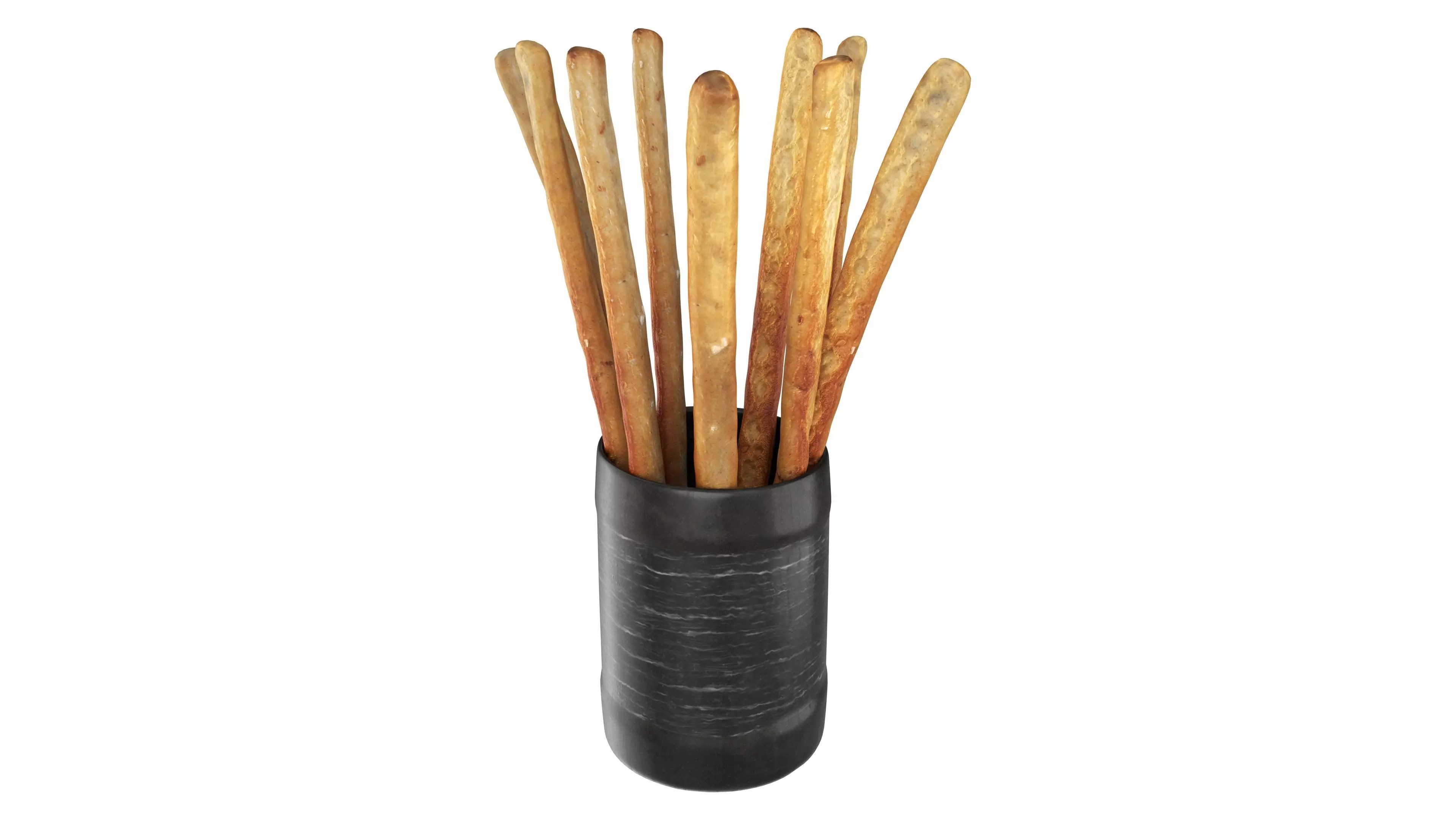 Crispy bread sticks in cup Low-poly 3D model_0