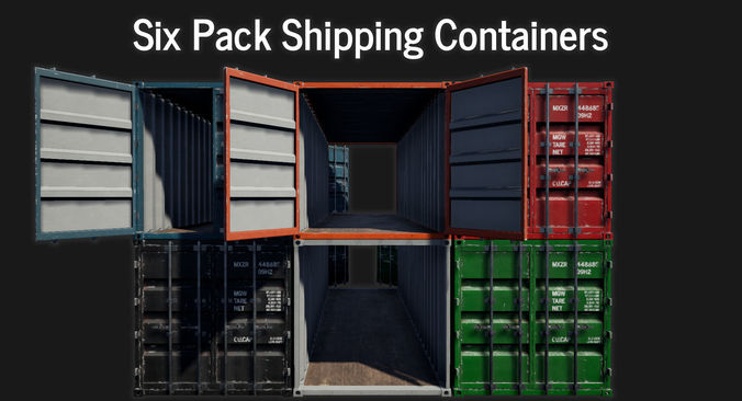 Low-poly PBR Shipping Container Six Pack Low-poly 3D model