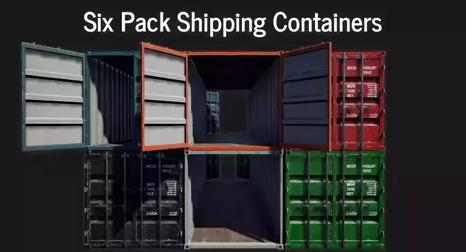 Low-poly PBR Shipping Container Six Pack Low-poly 3D model