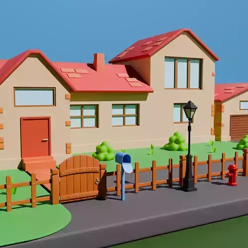 Cozy Suburban Stylized Isometric House Low-poly 3D model 5