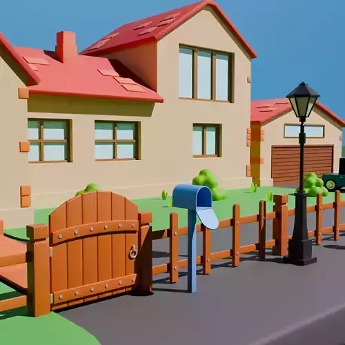 Cozy Suburban Stylized Isometric House Low-poly 3D model 6