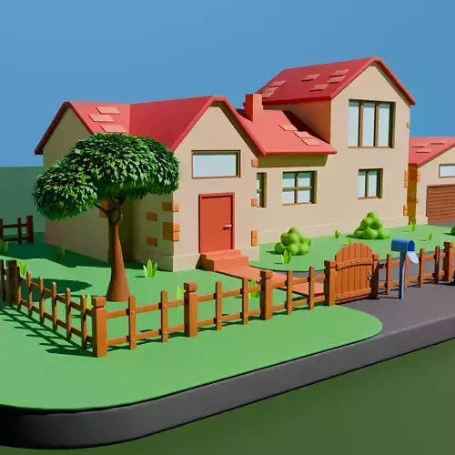 Cozy Suburban Stylized Isometric House Low-poly 3D model 7