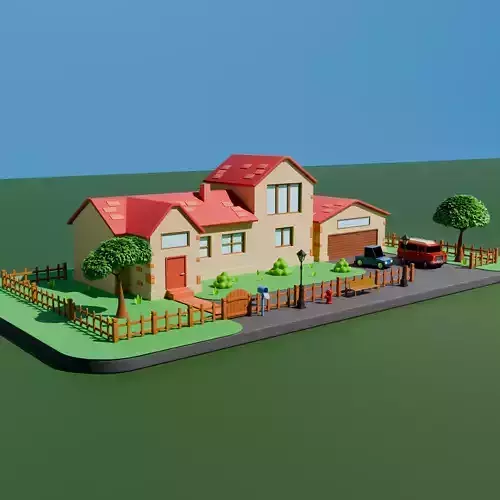 Cozy Suburban Stylized Isometric House