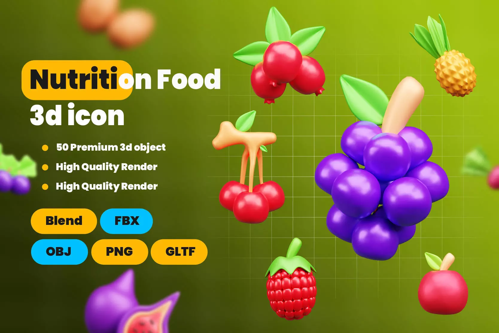 Nutrition Food 3d Icon Pack 3D model_0