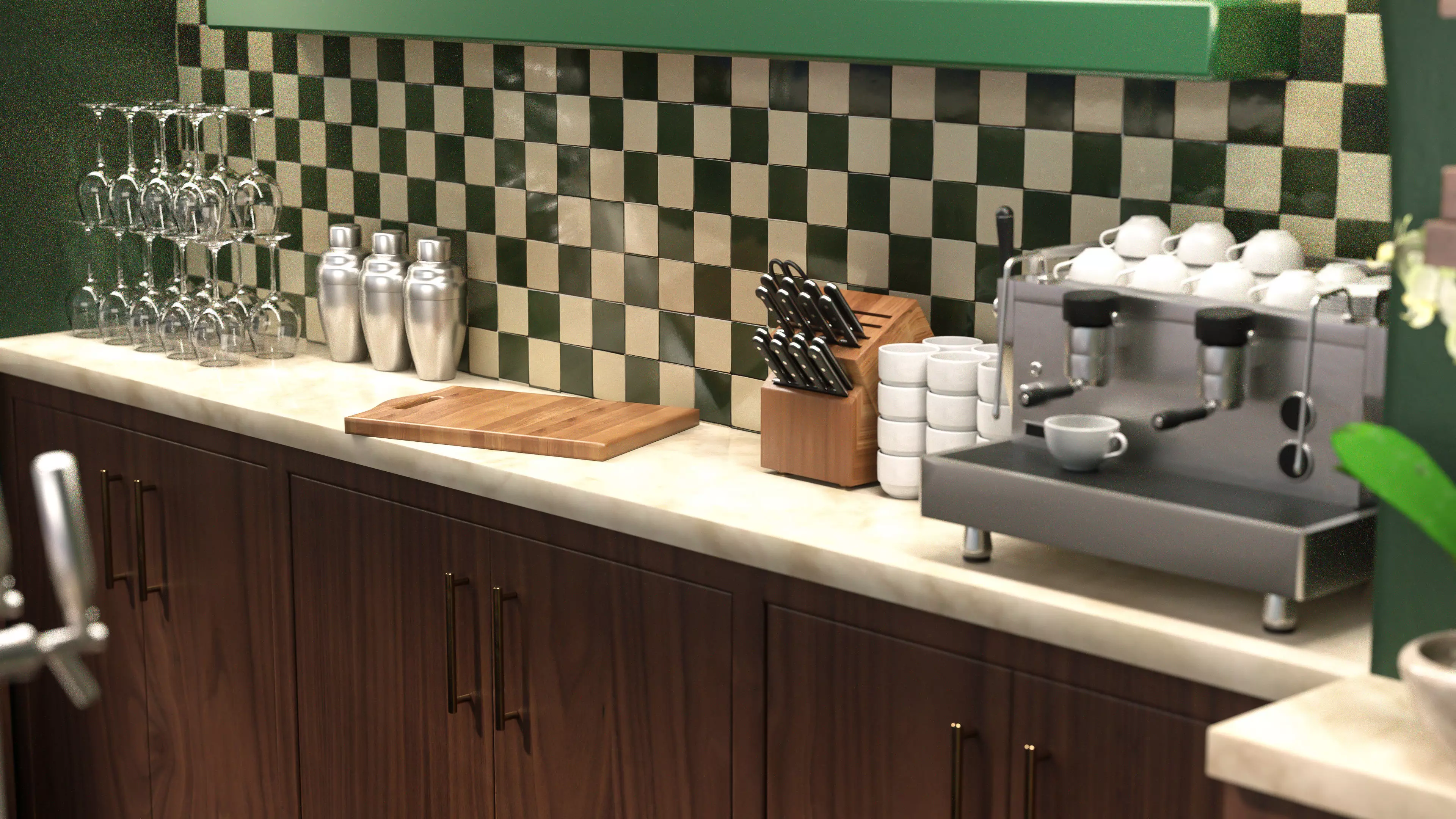 Retro Green Bar Interior 3D model_2