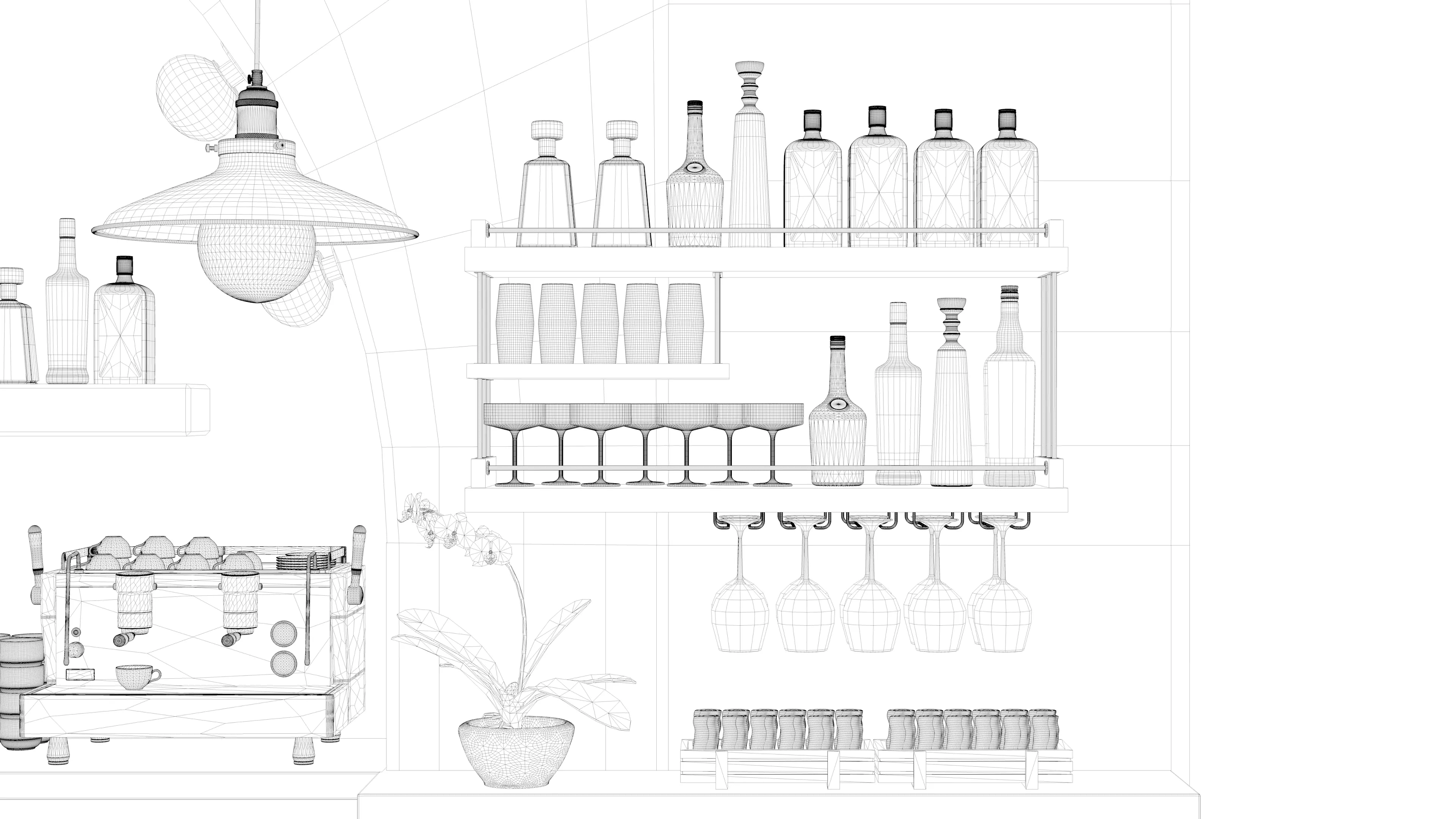 Retro Green Bar Interior 3D model_7