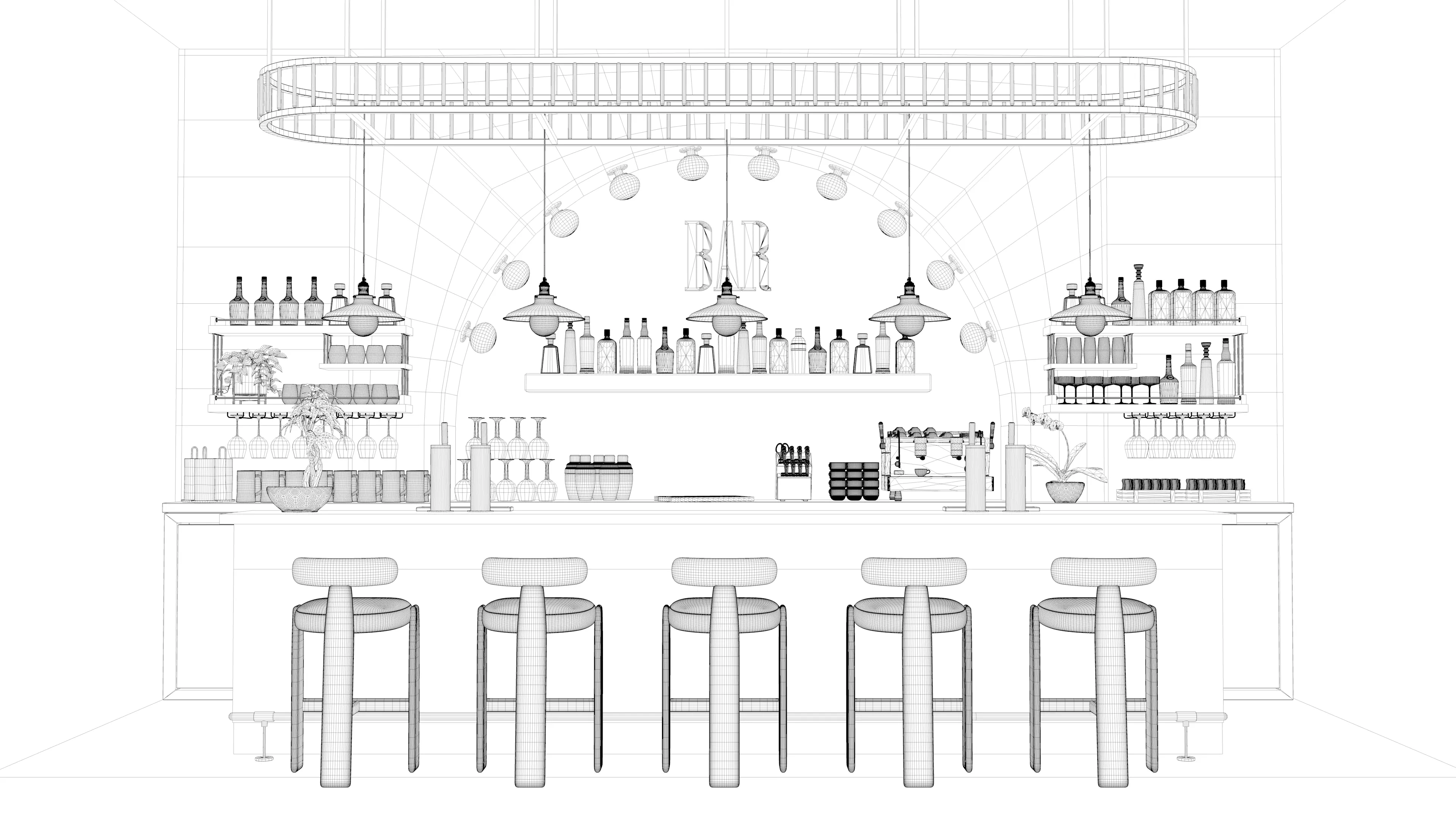 Retro Green Bar Interior 3D model_4
