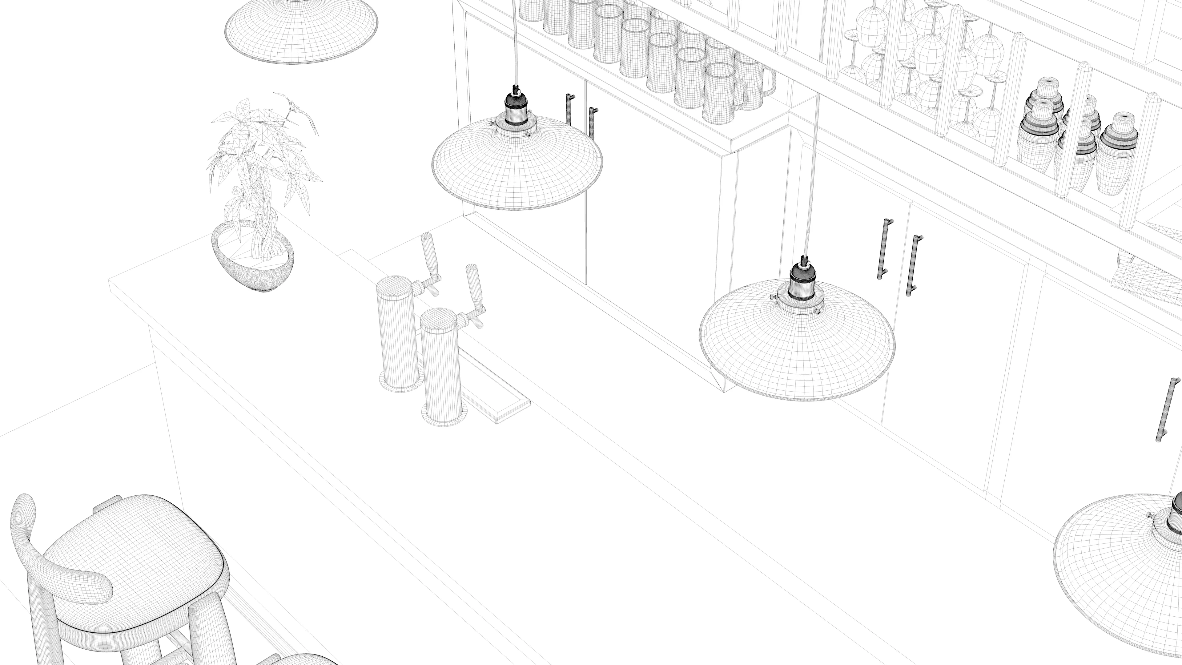 Retro Green Bar Interior 3D model_8