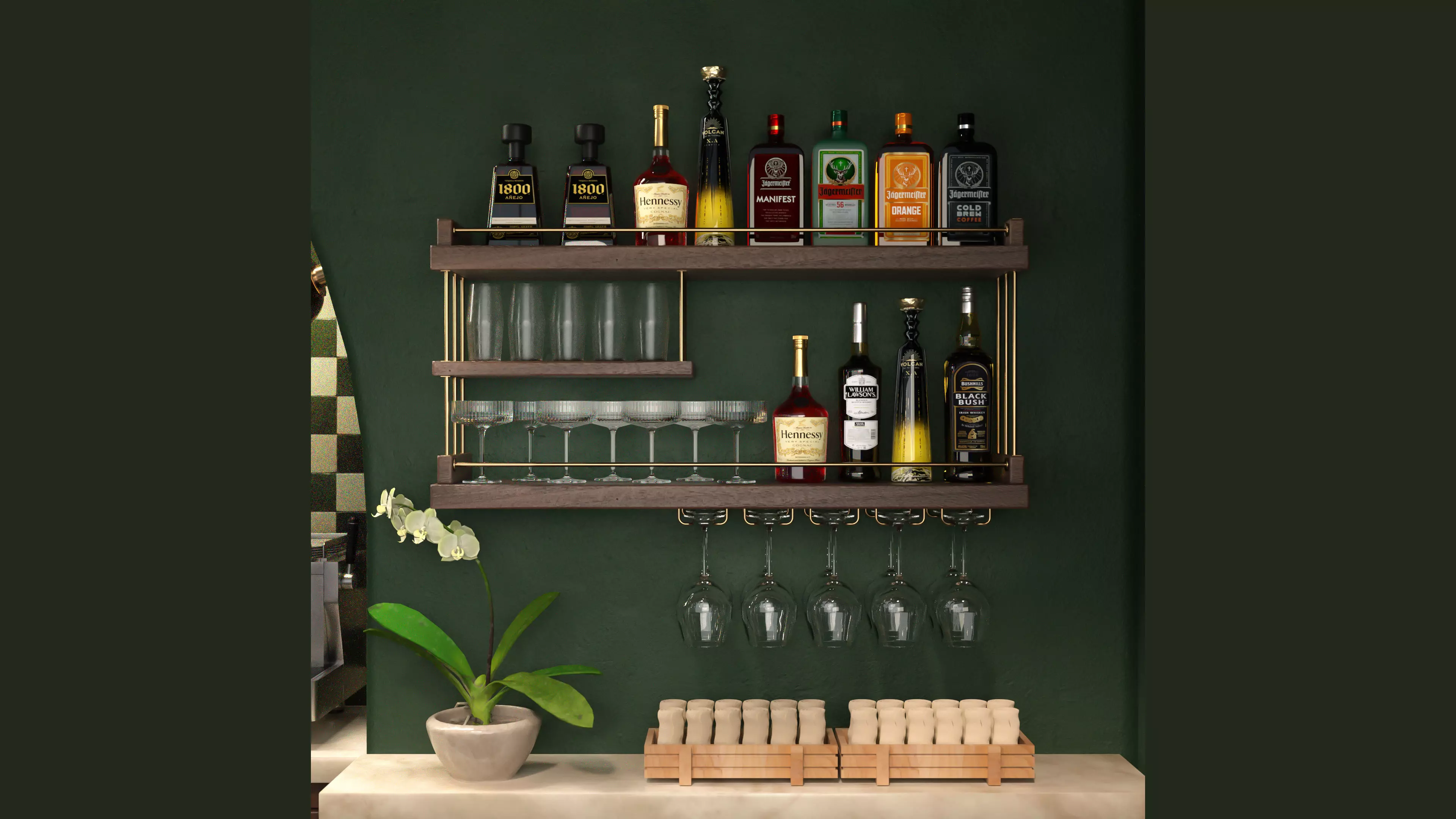Retro Green Bar Interior 3D model_3