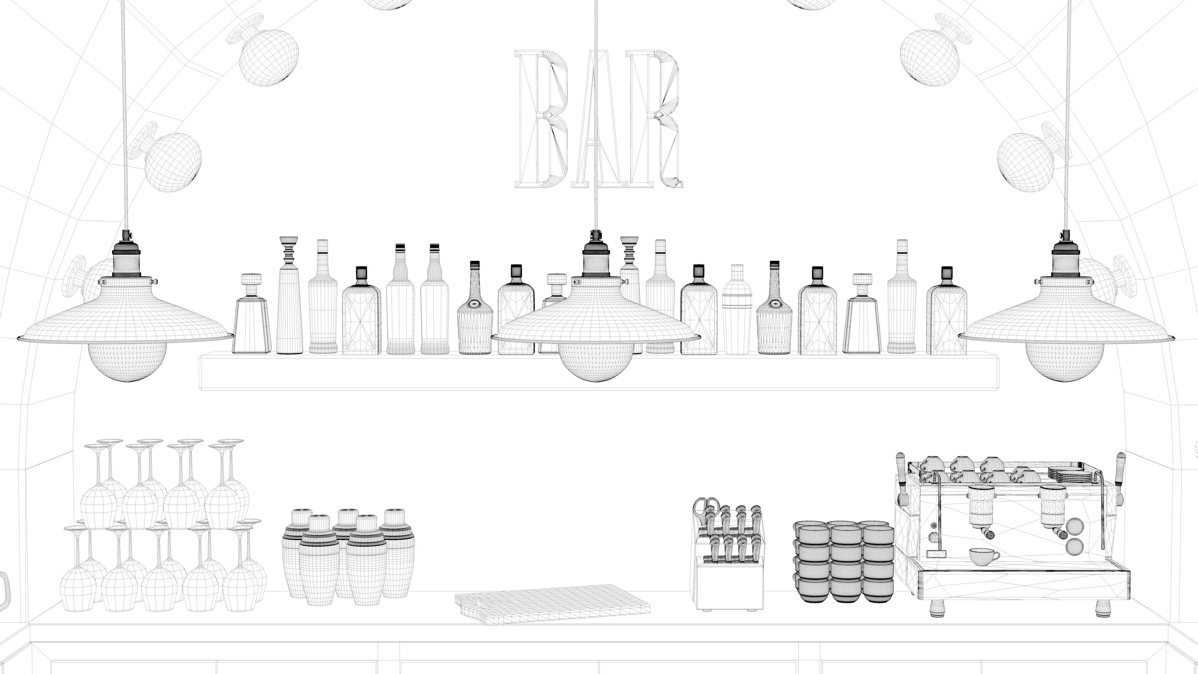 Retro Green Bar Interior 3D model_5