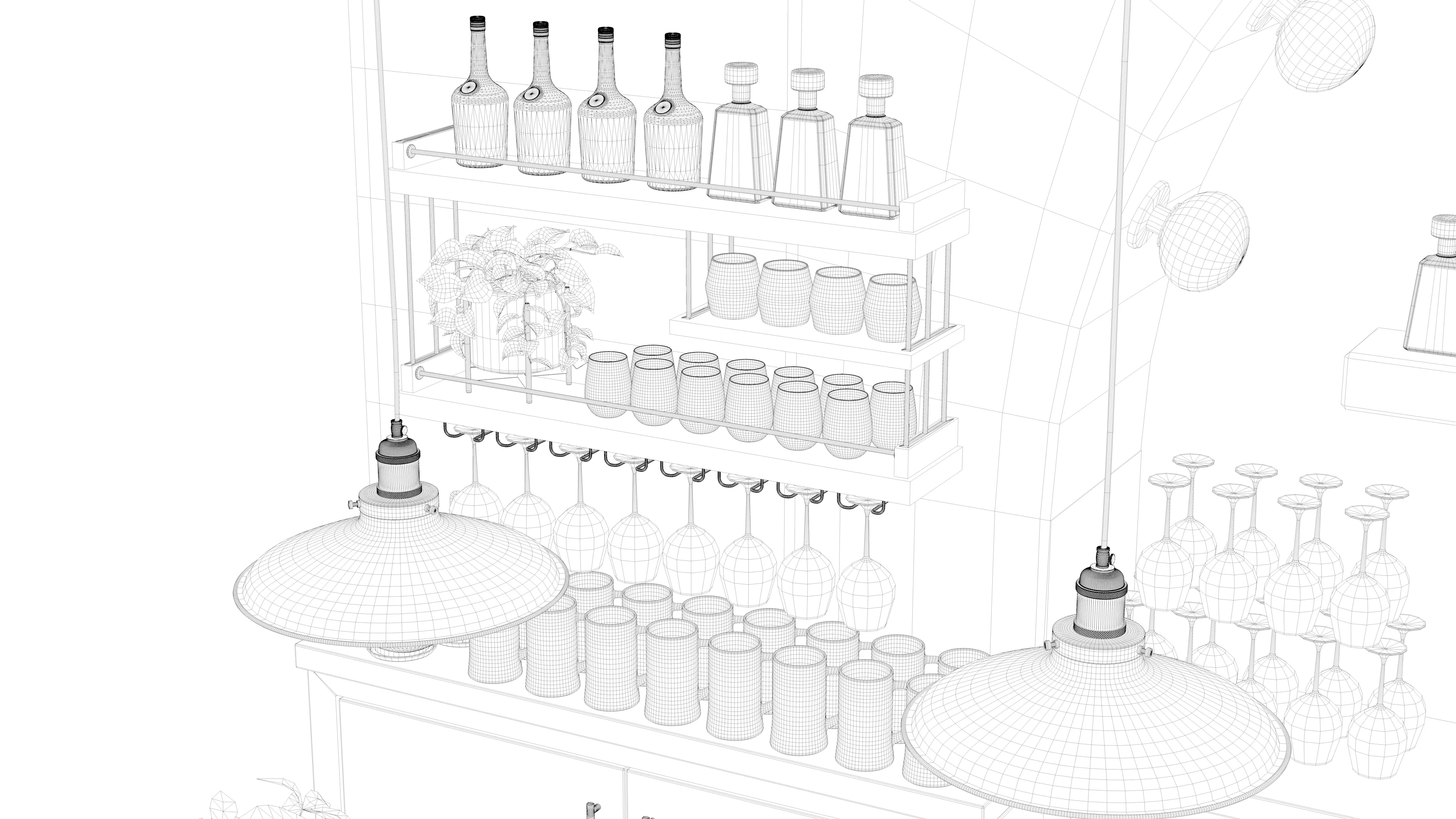 Retro Green Bar Interior 3D model_6