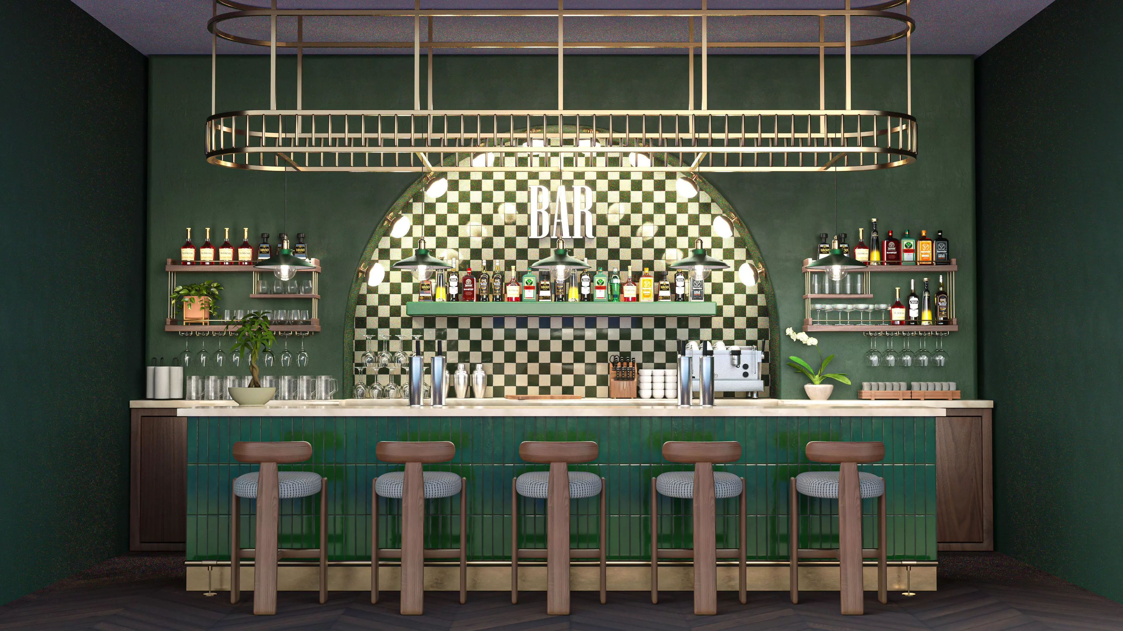 Retro Green Bar Interior 3D model_0