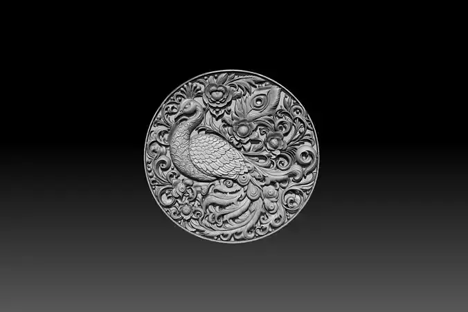 Peacock 3D STL model for cnc curving and 3D printing