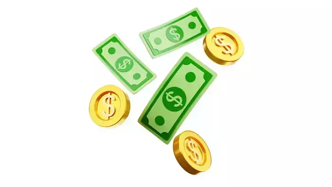 Money and Dollar Coins 3D Illustration