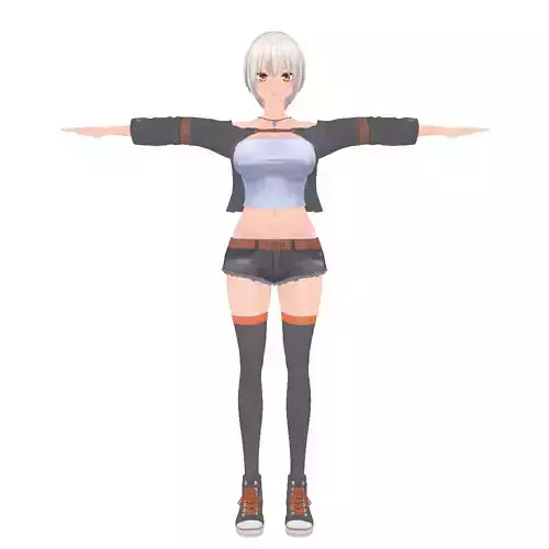 Stylized Female Anime Character in Casual Streetwear --- T-Pose 3D model