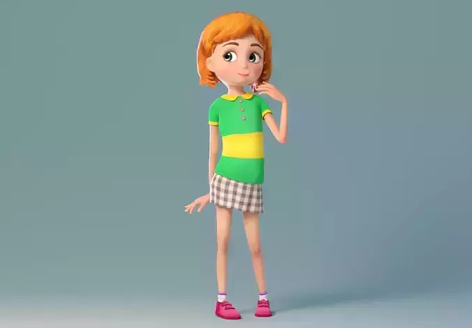 Rigged Cartoon Girl 3D Model for Games Animation