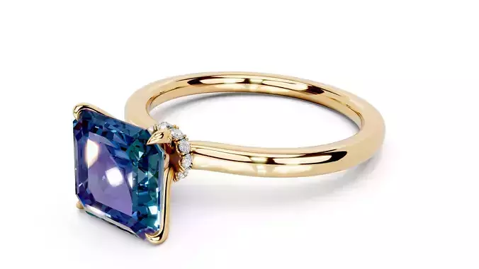 Asscher Cut Diamond Claws Hidden Halo Engagement Ring