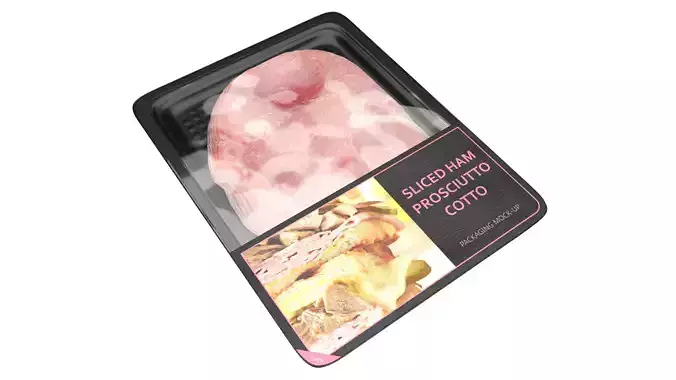Ham Prosciutto Cotto sliced in packaging Low-poly 3D model