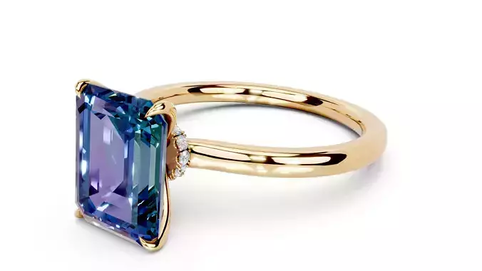 Emerald Cut Diamond Claws Hidden Halo Engagement Ring 3D print model