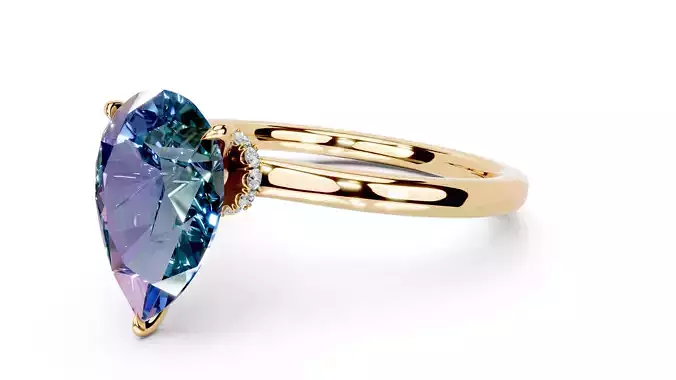 Pear Cut Diamond Claws Hidden Halo Engagement Ring