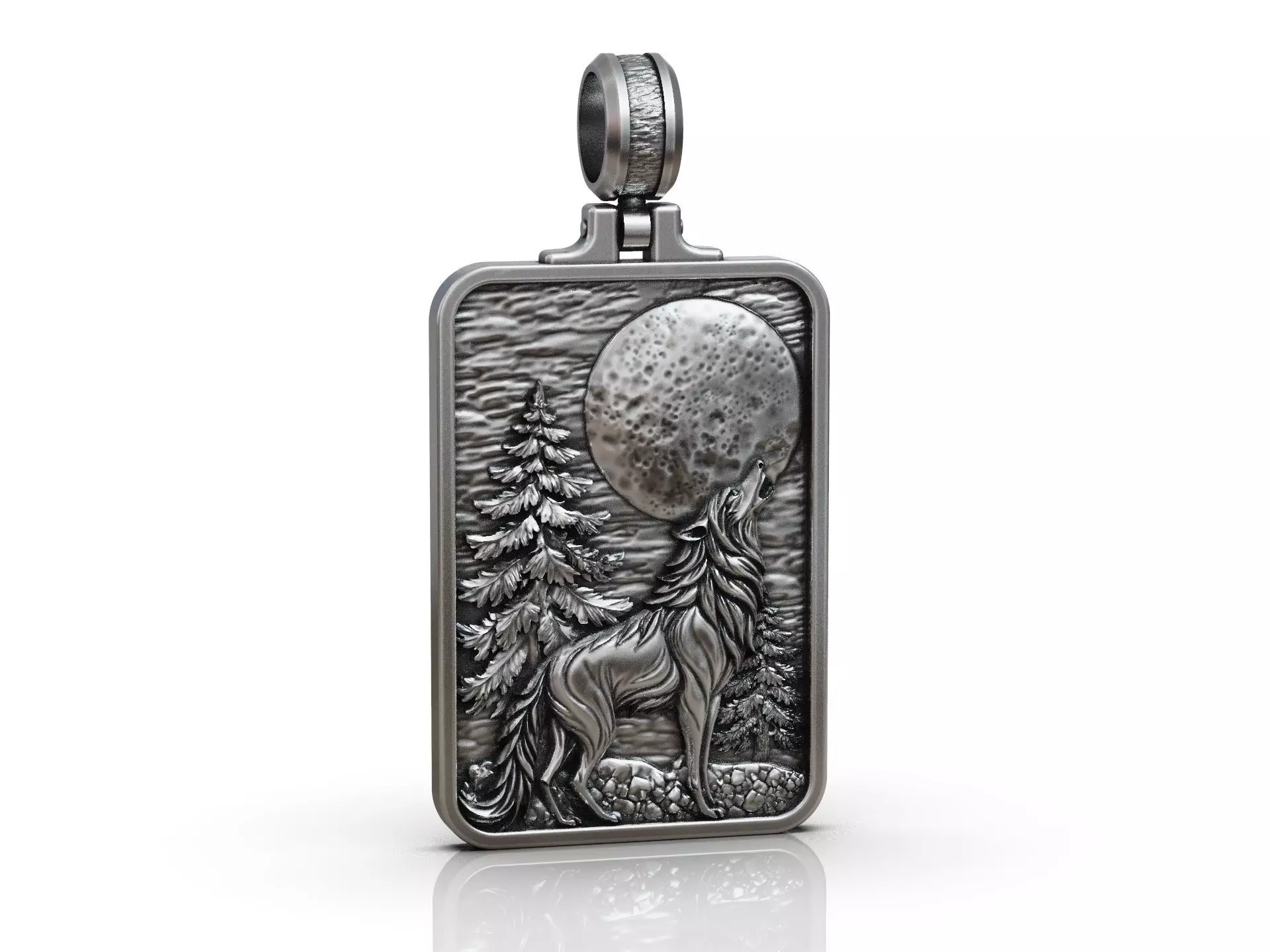 Pendant Howling Wolf Moon Scene and Engraved Forest Detailed 3D print model_4