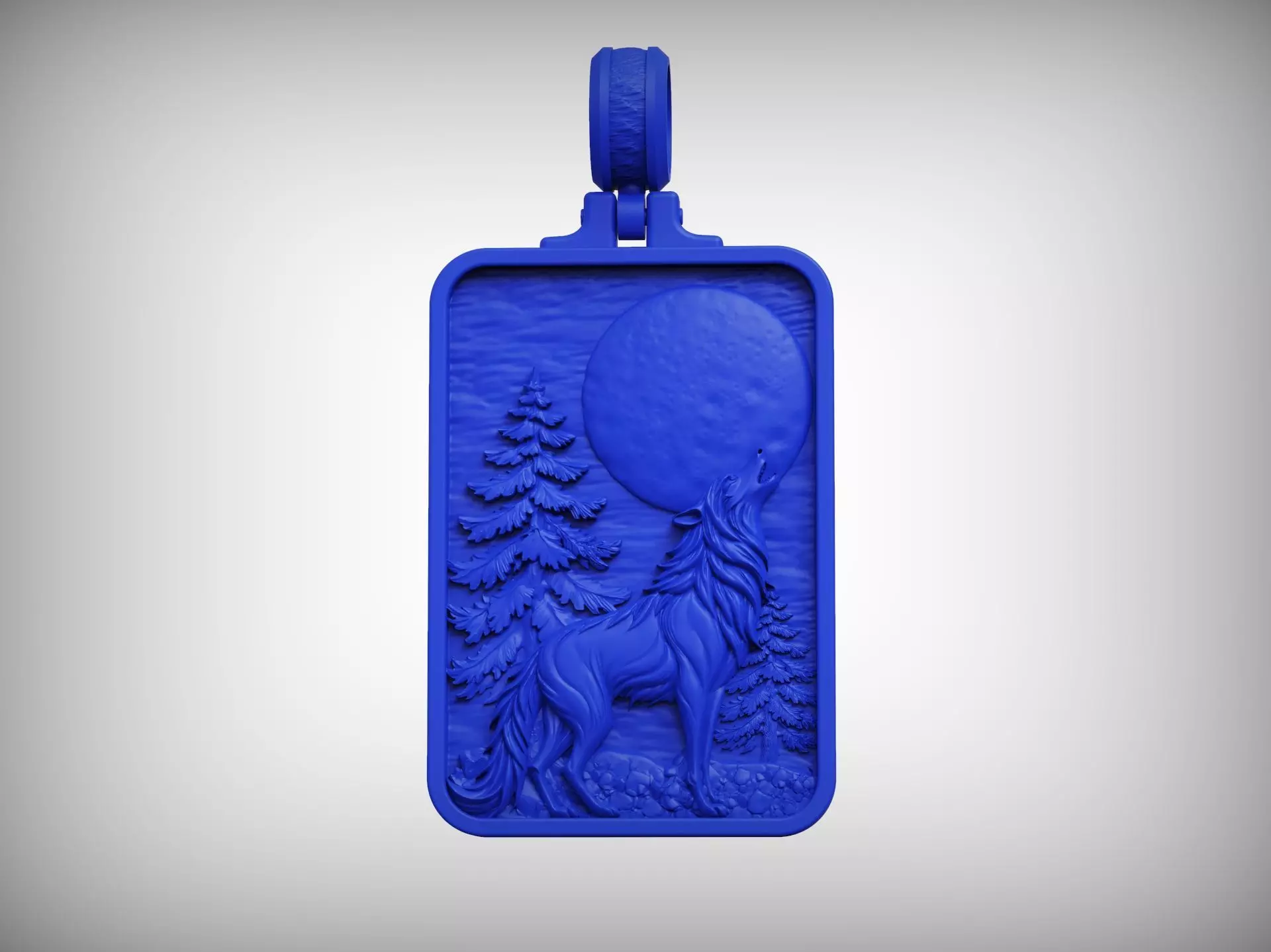 Pendant Howling Wolf Moon Scene and Engraved Forest Detailed 3D print model_7