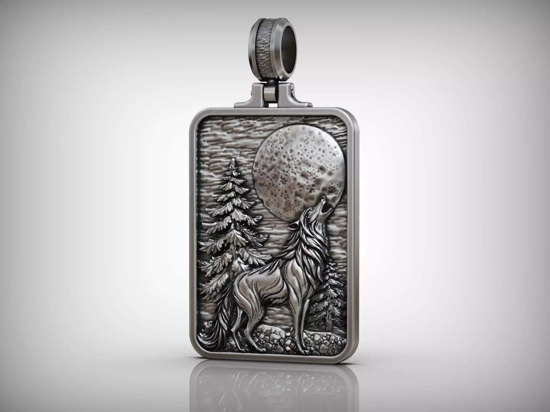 Pendant Howling Wolf Moon Scene and Engraved Forest Detailed 3D print model_6