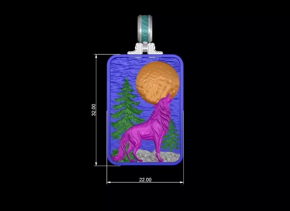 Pendant Howling Wolf Moon Scene and Engraved Forest Detailed 3D print model_9