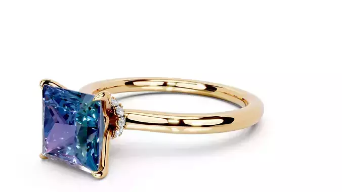 Princess Cut Diamond Claws Hidden Halo Engagement Ring