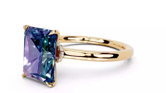 Radiant Cut Diamond Claws Hidden Halo Engagement Ring