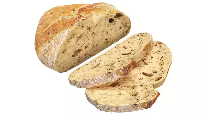 Loaf of artisanal white bread cutted Low-poly 3D model