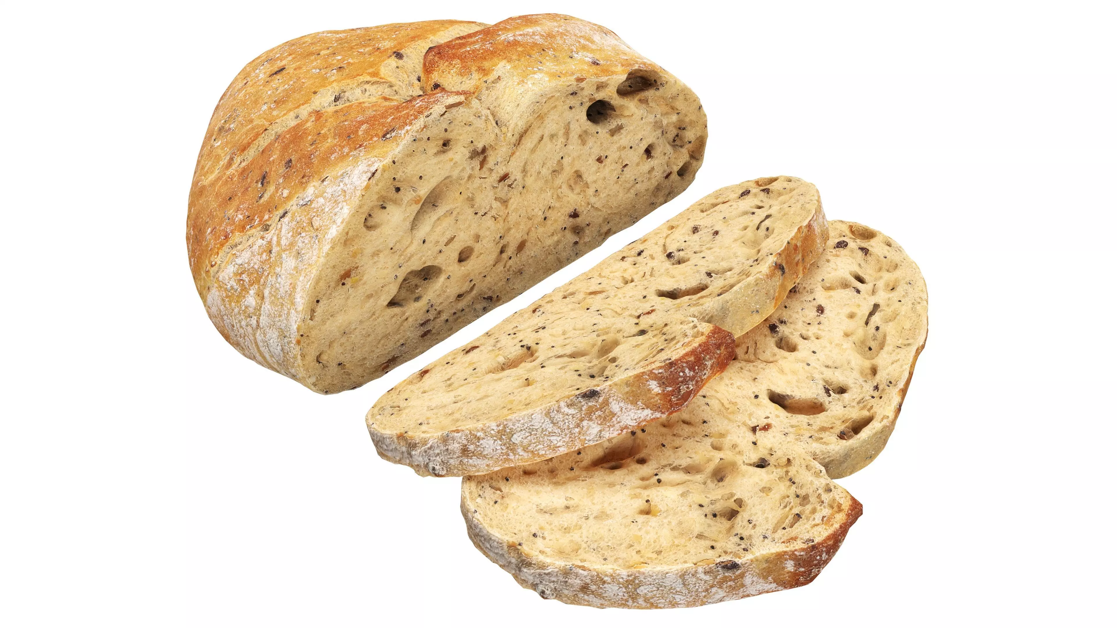 Loaf of artisanal white bread cutted Low-poly 3D model