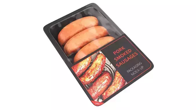 Pork smoked sausages in packaging Low-poly 3D model