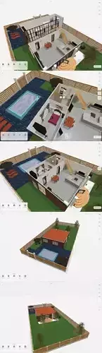 Modern havuzlu bungalov 3d mimari 