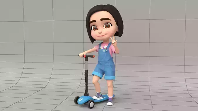 Stylized 3D Female Character Nora with Scooter